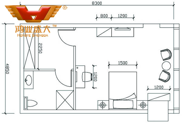 鴻業(yè)設(shè)計師根據(jù)客戶提供尺寸，設(shè)計休息室家具CAD平面圖
