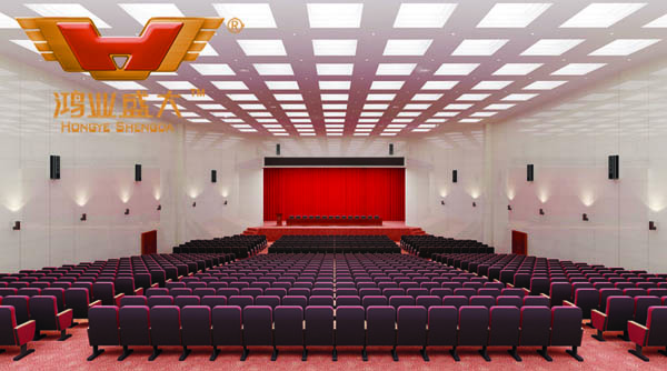 鴻業(yè)設(shè)計師根據(jù)要點1，為客戶設(shè)計的3D禮堂家具擺放效果圖解決方案